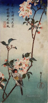  Hiroshige Lienzo - Pequeño pájaro en una rama de kaidozakura 1838 Utagawa Hiroshige Japonés